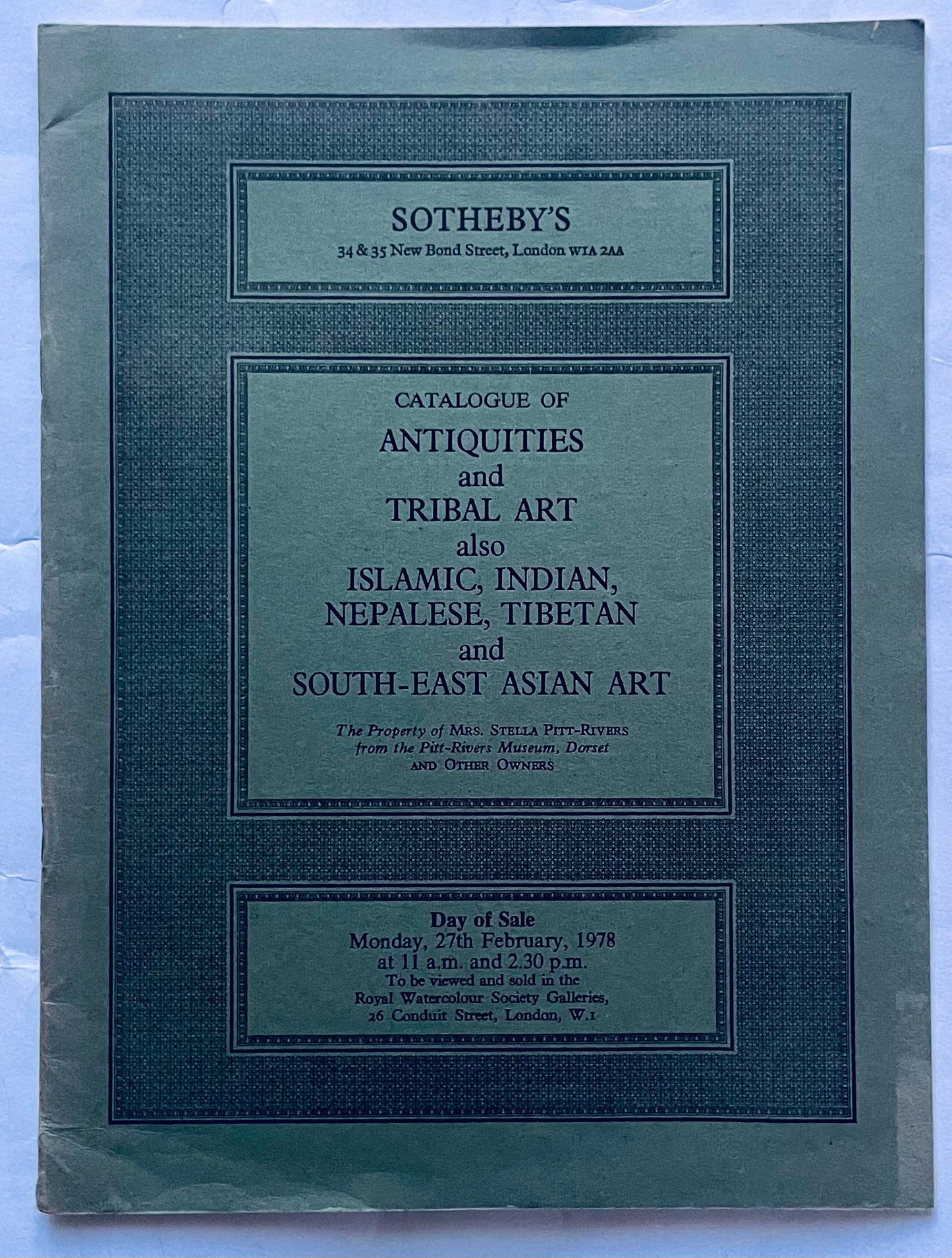 Vintage Sotheby's auction catalog for antiquities and tribal art from 1978 sale in London