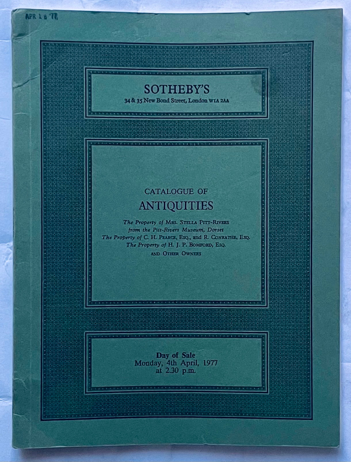 Vintage Sotheby's catalogue of antiquities auction held April 4, 1977 in London