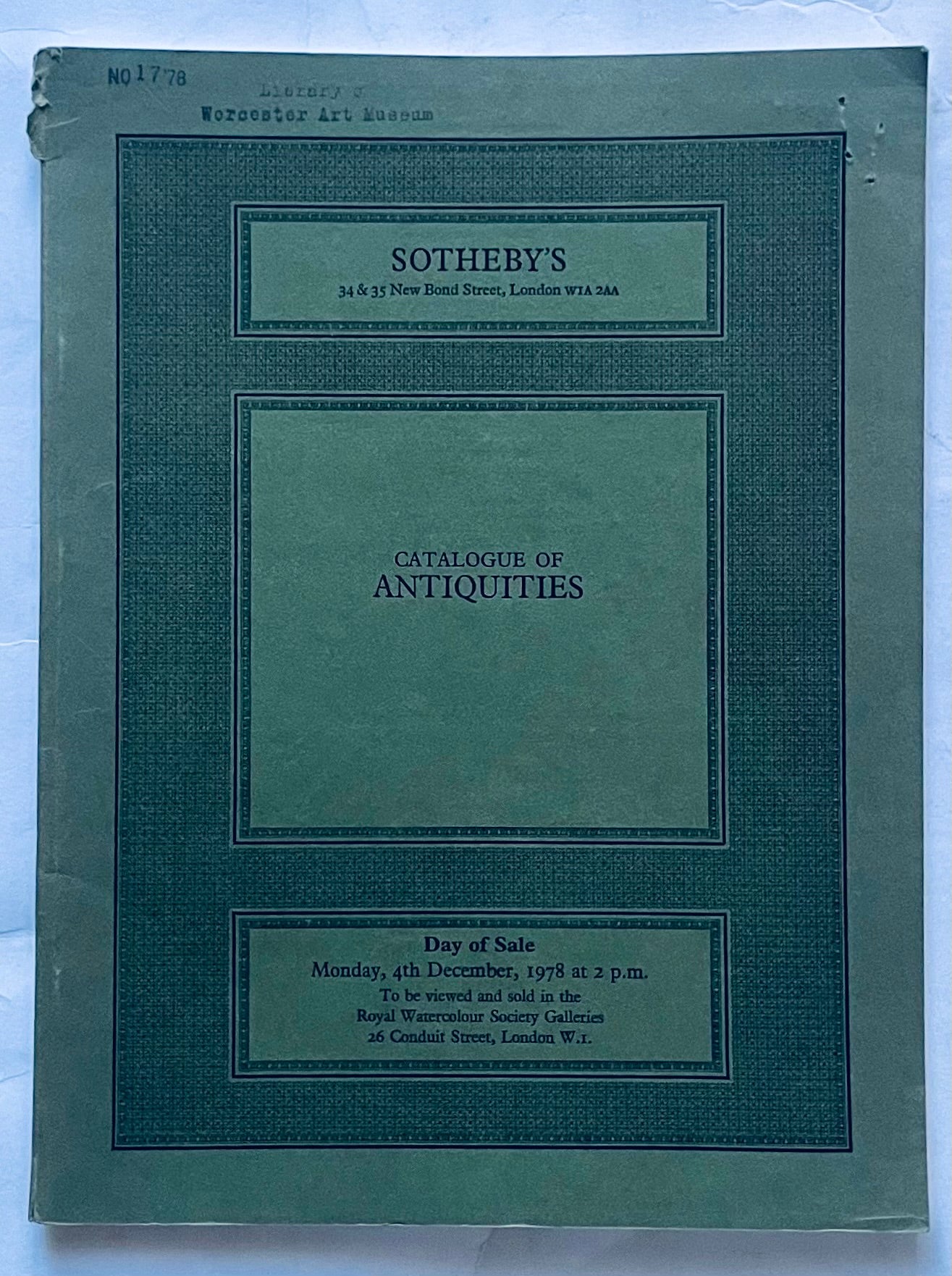 Catalogo d'asta vintage di antiquariato Sotheby's tenutasi il 4 dicembre 1978 a Londra