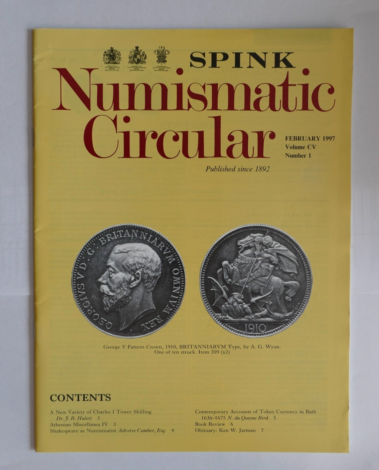 SPINK Numismatic Circular Febbraio 1997 rivista numismatica vintage con illustrazioni di monete rare e articoli storici