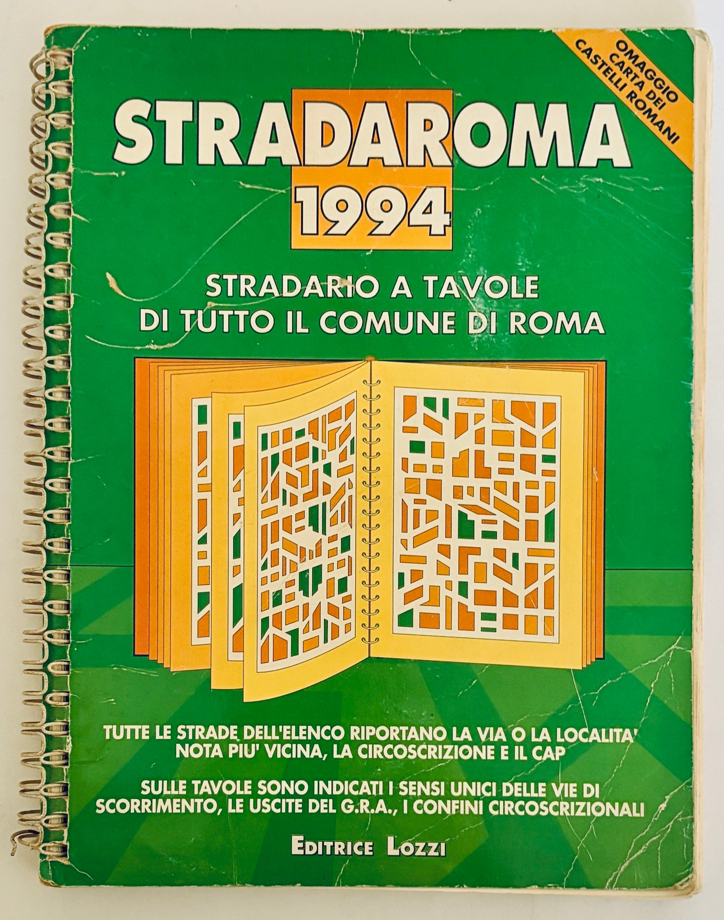Guida stradale vintage Stradaroma 1994 di Roma, rilegata a spirale, a cura di Editrice Lozzi