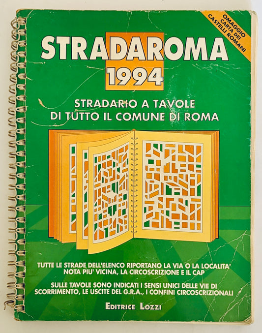 Vintage Stradaroma 1994 spiral-bound street map guide of Rome by Editrice Lozzi