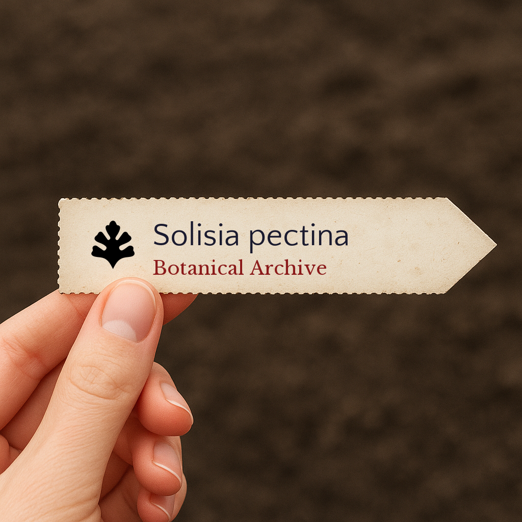 Etichetta vegetale stampata per Solisia pectina con logo Botanical Archive tenuta a mano