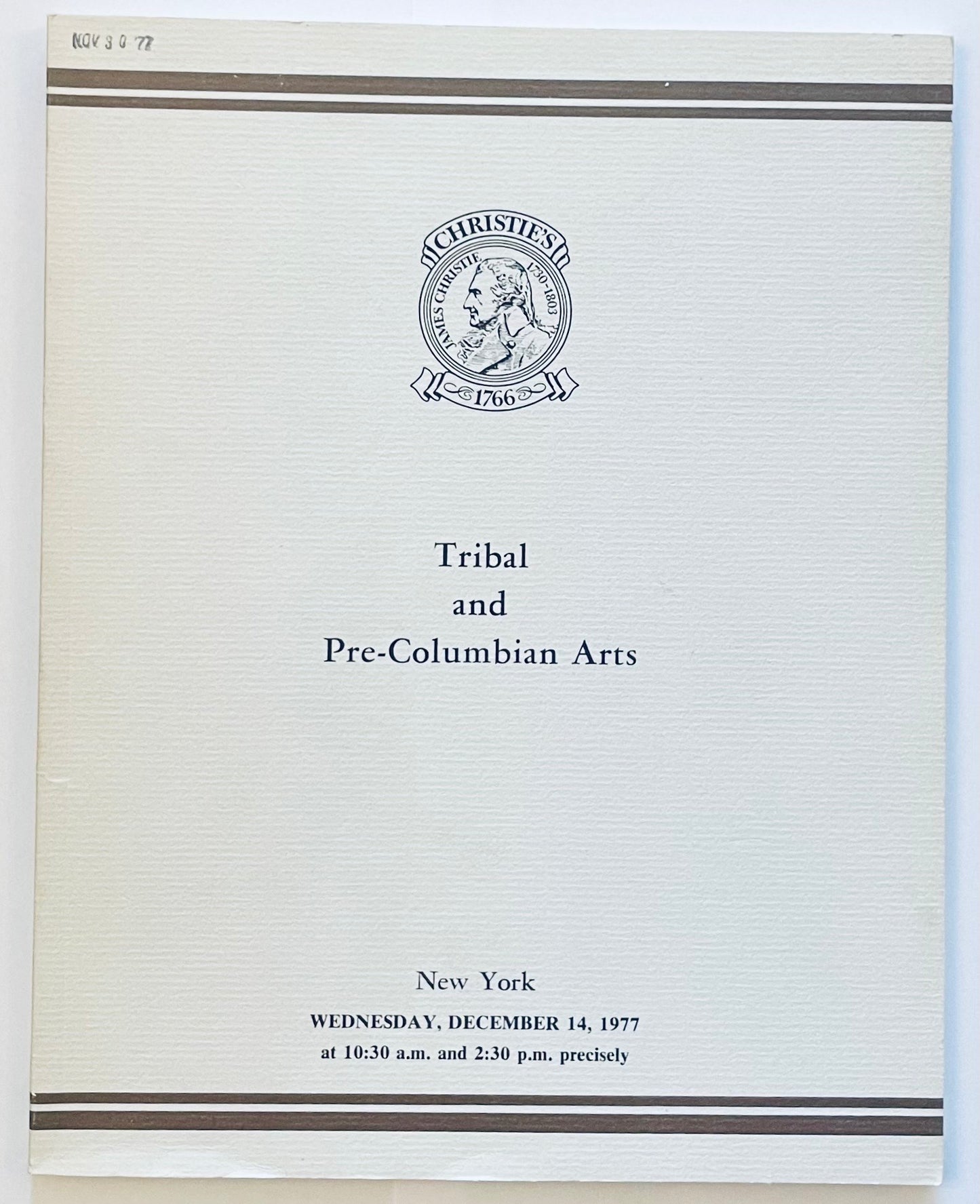 Catalogo d'asta di Christie's Arti Tribali e Precolombiane Dicembre 1977 pubblicazione vintage