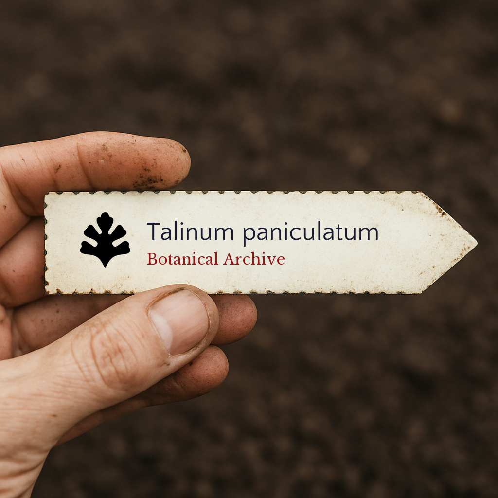 Etichetta per pianta stampata per Talinum paniculatum su sfondo di terreno